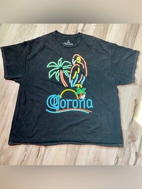 Corona Men’s T Shirt with Neon Parrot and Palm, black size 2XL